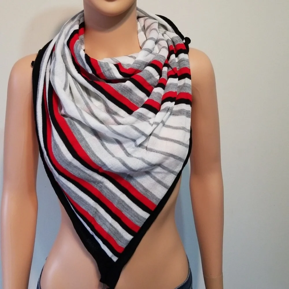 Vince Camuto Black Stripe Knit Scarf/Bandana NWT